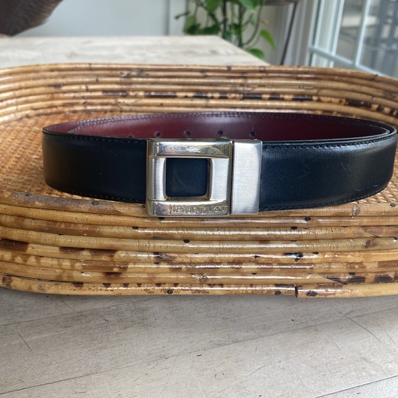 💚 Yves Saint Laurent Reversible Leather Belt Two-tone Buckle Black / Cordovan 38 - Picture 1 of 13